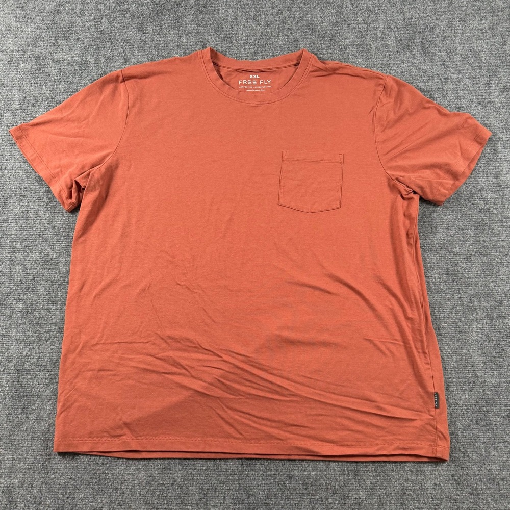 Free Fly Bamboo Pocket T-Shirt Mens XXL Orange Short Sleeve Crewneck Outdoor Tee
